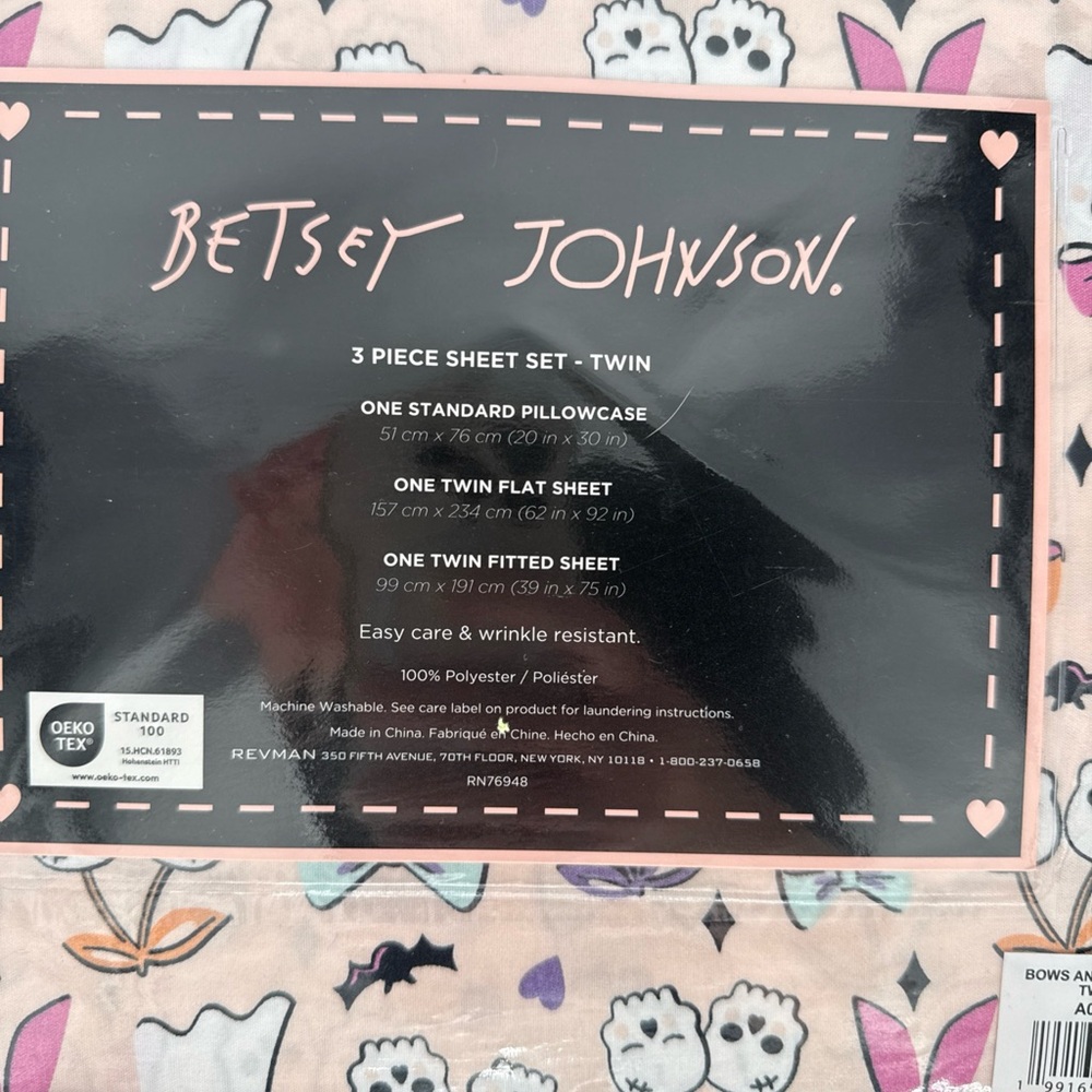 Betsey Johnson BOW Halloween Sheet Set Twin Ghost Bows Ghosts Pink NEW New - Picture 6 of 6